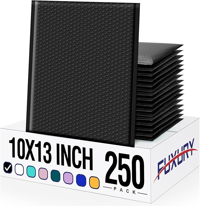 Fuxury Bubble Mailers 10x13 Inch Black 250 Pack Bulk Padded Envelopes Thick by Fuxury