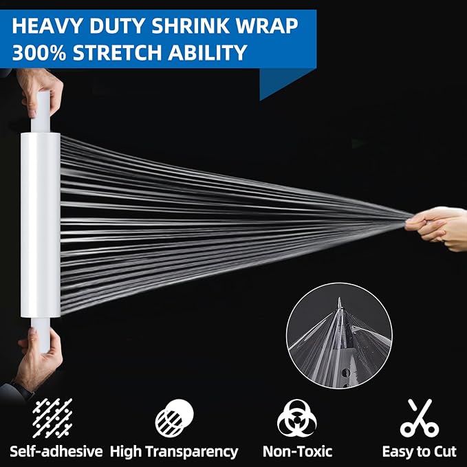 15in Stretch Wrap Roll with Handle, Heavy Duty 1200ft Shrink Wrap Roll - Image 5