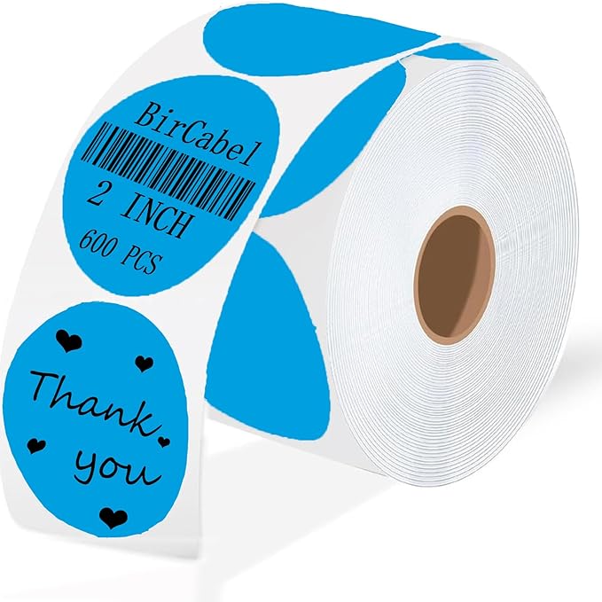 2 Inch Blue Round Thermal Labels, 600 Labels/Roll Self-Adhesive Circle by BriCabel