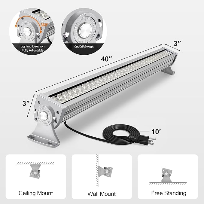 LED Work Light Bar, 80W 7200lm 5700K 40in Linear Shop Lights 35°Beam Angle - Image 2