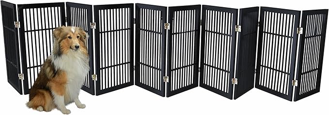 Pet Dog Gate Strong and Durable Freestanding Folding Acacia Hardwood Portable - Image 2