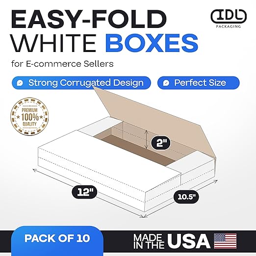 White Mailing Boxes 12"x10.5"x2", USA-Made - Image 2