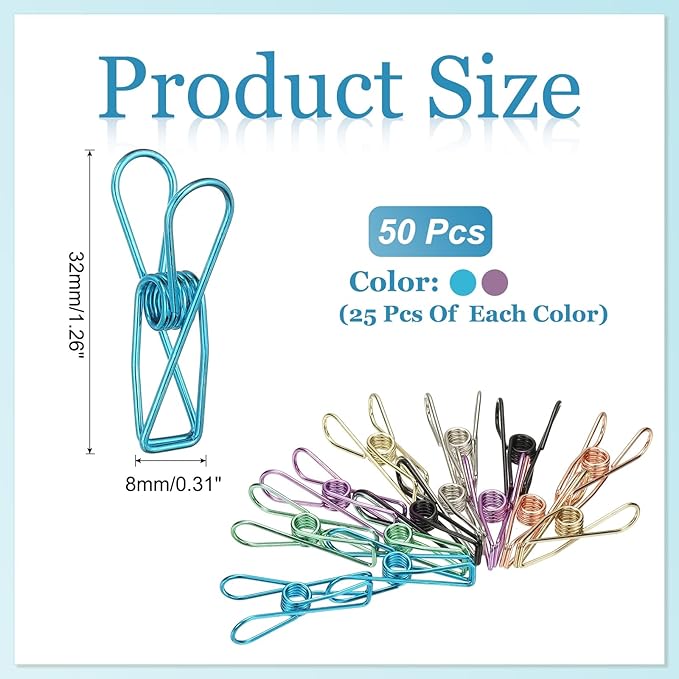 PATIKIL 50Pcs Paper Office Binder Clips, 1.26" Small Metal Wire Hollow Out - Image 2