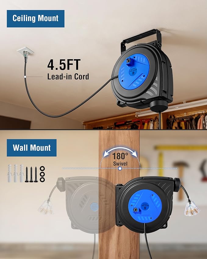 SURAIELEC 30 FT Retractable Extension Cord Reel, 16 Gauge Power Cord - Image 5