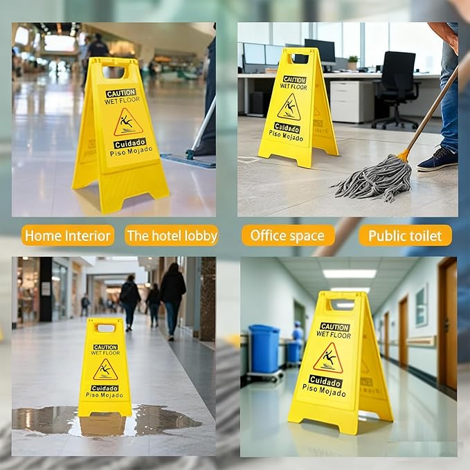 4 Pack Caution Wet Floor Sign, Bright Yellow, Double-Sided A-Frame Safety - Image 7