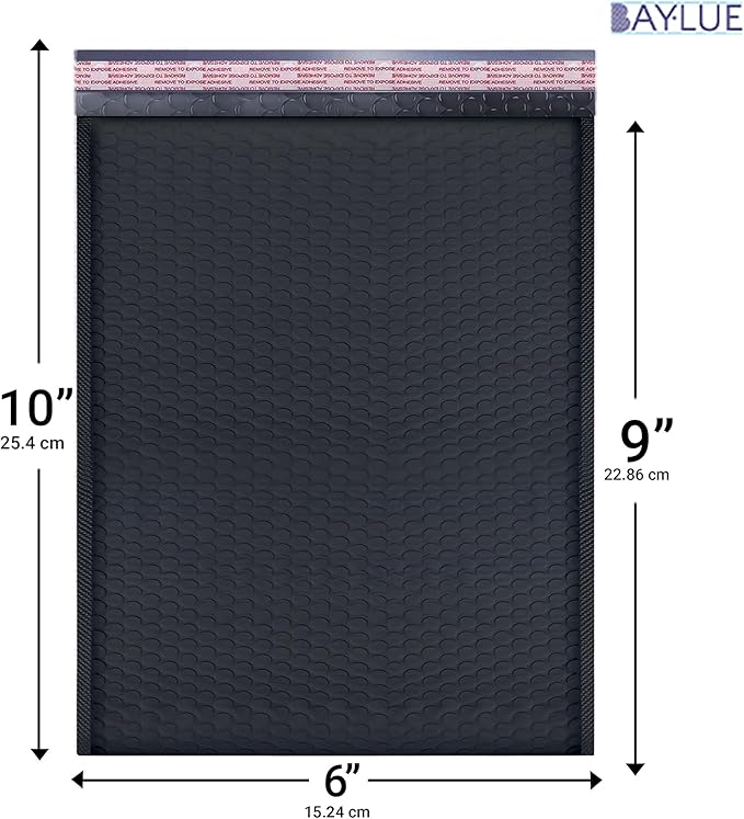 Black Small Poly Bubble Mailers 6x10 inch #0 | Self Seal Padded Envelopes | - Image 2