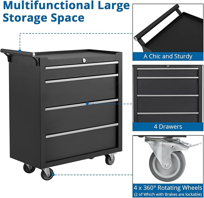 Heavy-Duty 4-Drawer Rolling Tool Chest - Image 3