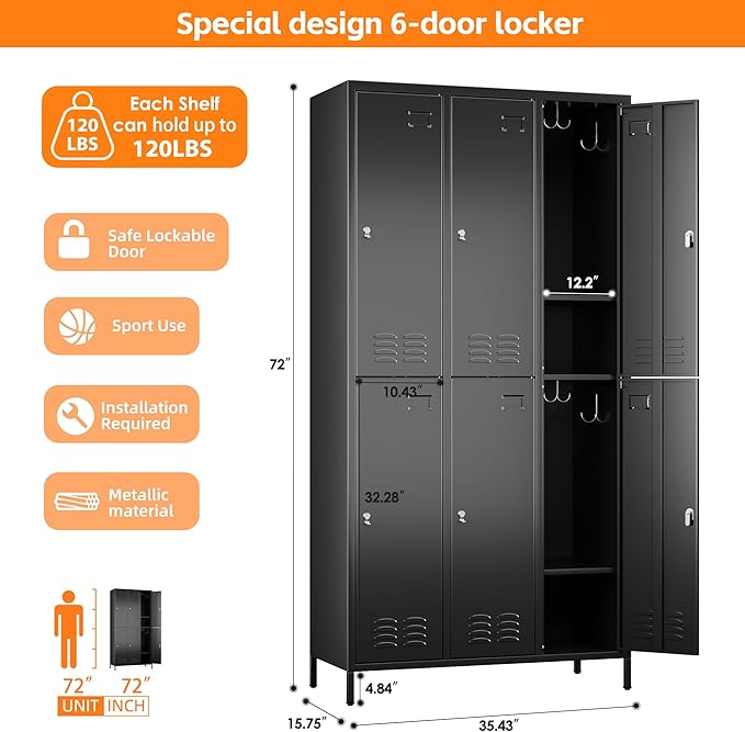 6 Doors Metal Locker for Employees - Image 3