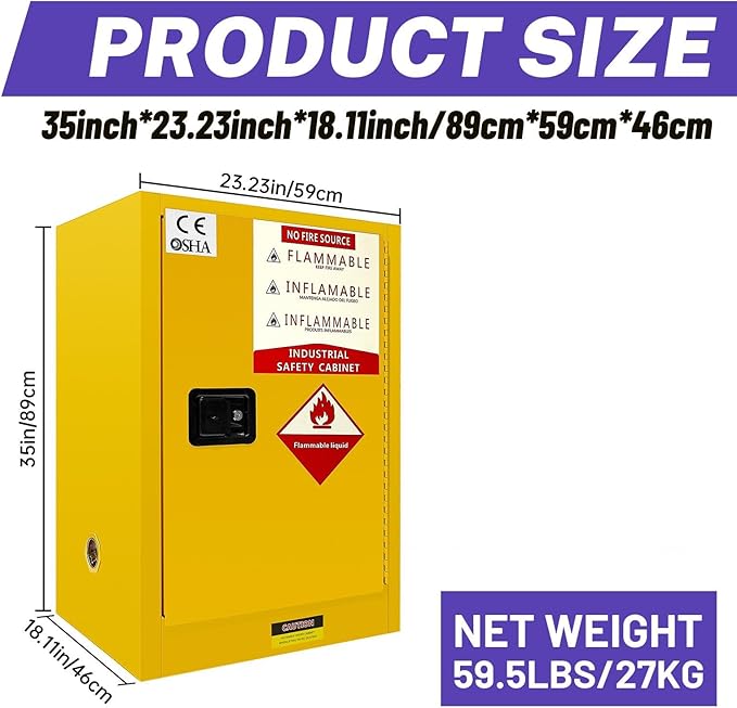36 Gallon Yellow Flammable Storage Cabinet, Fireproof Steel Chemical Storage - Image 2