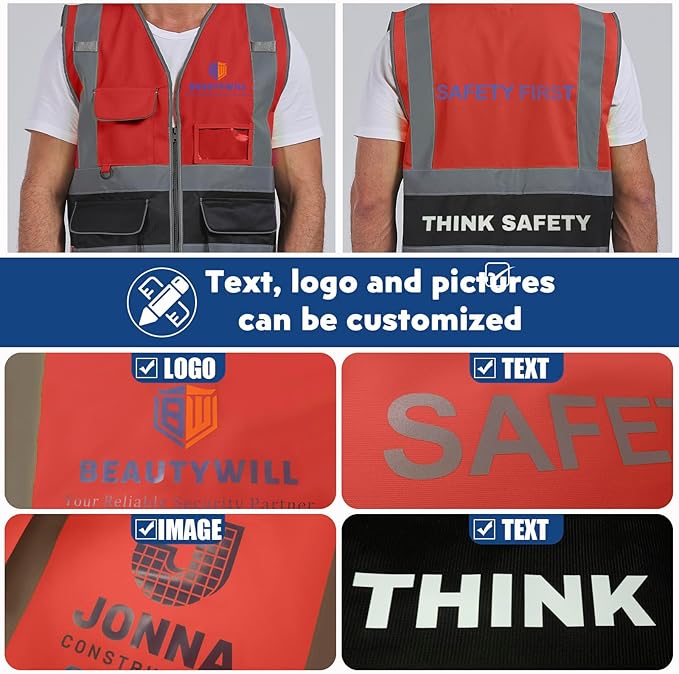 BeautyWill 10/20 Pack Custom Logo Safety Vest, Bulk High Visibility Class 2 - Image 7