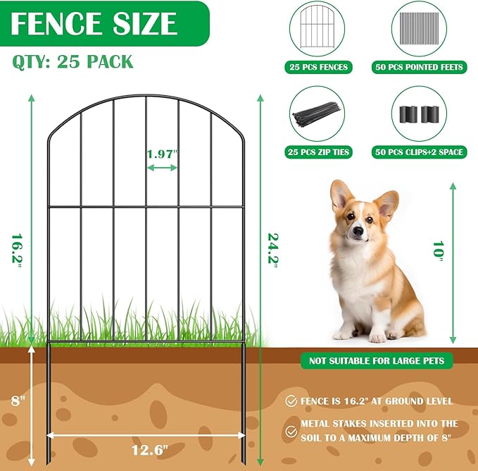 VANCASTLE Decorative Garden Fence 25 Panels, Total 26ft x 24in Rustproof Metal - Image 2
