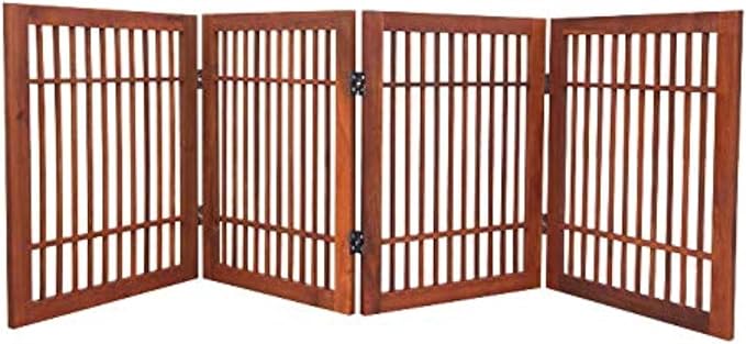 Pet Dog Gate Strong and Durable Freestanding Folding Acacia Hardwood Portable by Urnporium