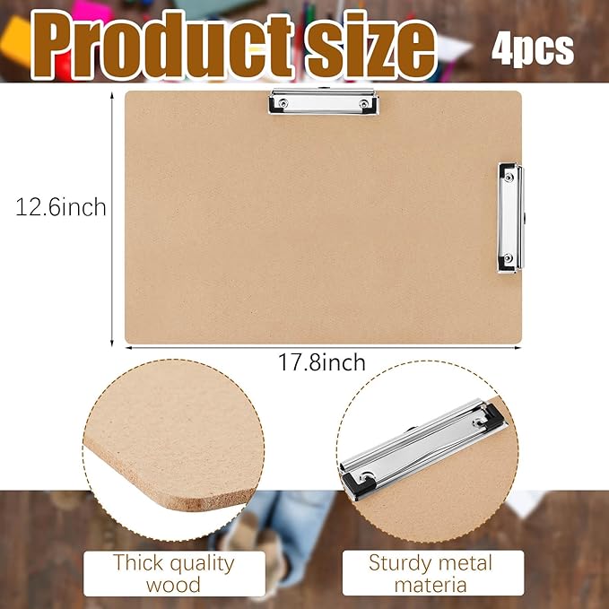 Henoyso 4 Pcs 11x17 Clipboard Wooden Lap Board - Image 2