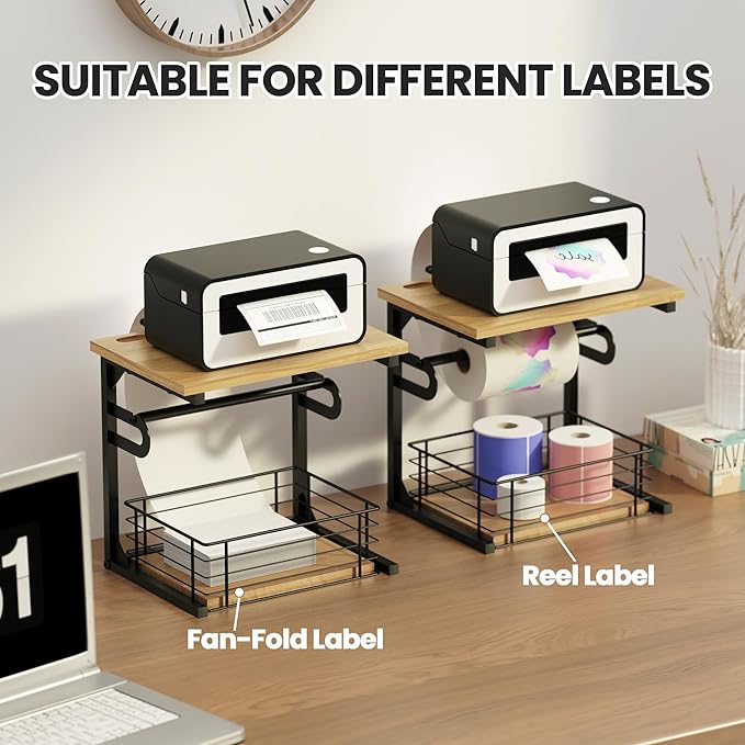 Label Holder for Rolls and Fan-Fold Labels, Wooden Thermal Sticker Roll Holder - Image 3