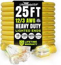 25ft Outdoor/Indoor Extension Cord 3-Outlet 12/3 Gauge Extra Heavy Duty ETL by LifeSupplyUSA