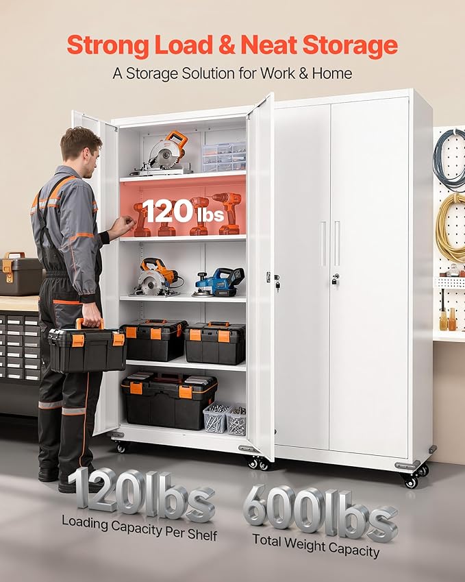 VEVOR Metal Storage Cabinet, 72.6 in Rolling Steel Garage Cabinet - Image 4