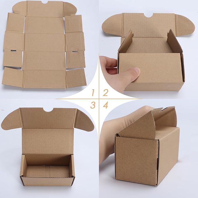PHAREGE 4.6x2.2x2.2 inch Shipping Boxes Bulk 50 Pack Brown, Tab Lock Tuck Top - Image 7