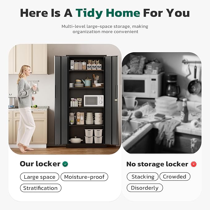 Greenvelly 63" H Metal Storage Cabinet Black, Locking Metal Cabinet, Store Tools - Image 5
