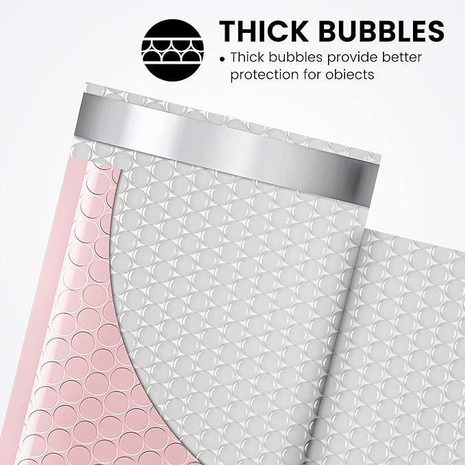 Fuxury Bubble Mailers 4x8 Inch Light Pink 200 Pack Padded Envelopes Usable Size - Image 3