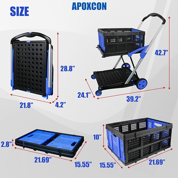 Collapsible Shopping Cart with 2 Storage Crates 2-Tier Portable Utility Cart - Image 2