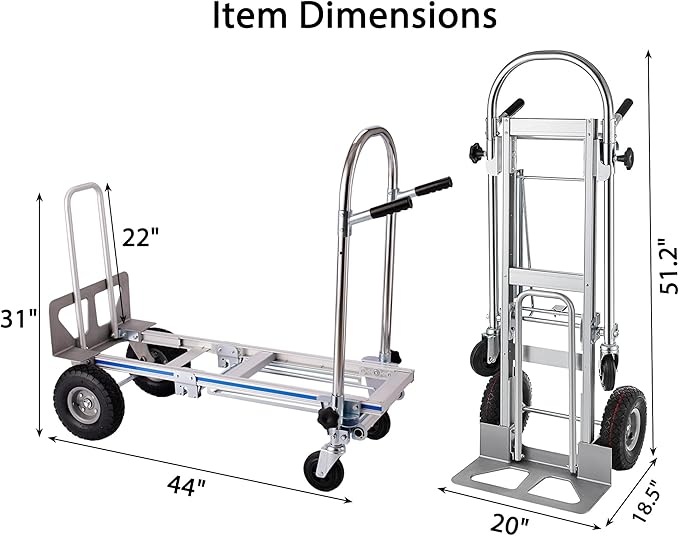 3 in 1 Convertible Hand Truck Dolly, Heavy-Duty Aluminum Hand Truck, 1000 lb - Image 2