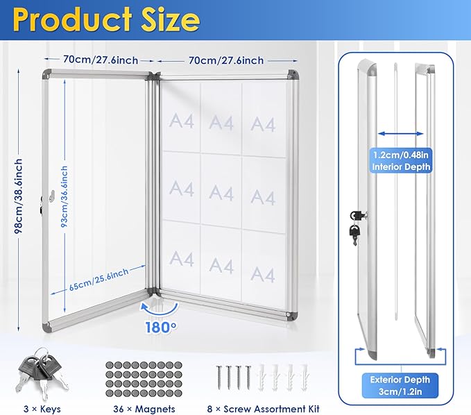 SWANCROWN Locking Bulletin Boards Enclosed Noticeboard White Glass Message - Image 2