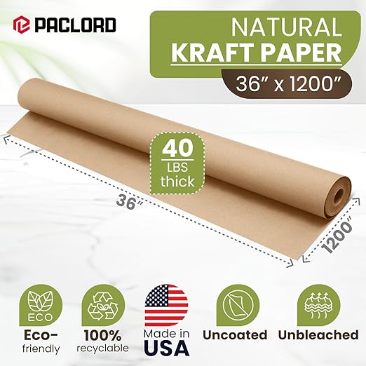 36" x 1200" Natural Kraft Paper Roll – USA Made Non-Toxic, 100% Recyclable - Image 2