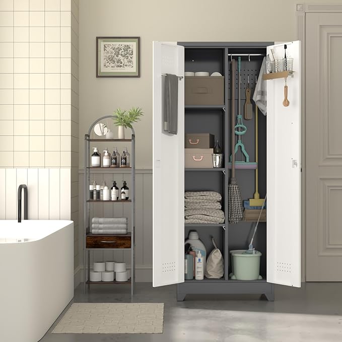 LUCYPAL Metal Garage Storage Cabinet, Broom Closet Storage Cabinet - Image 7