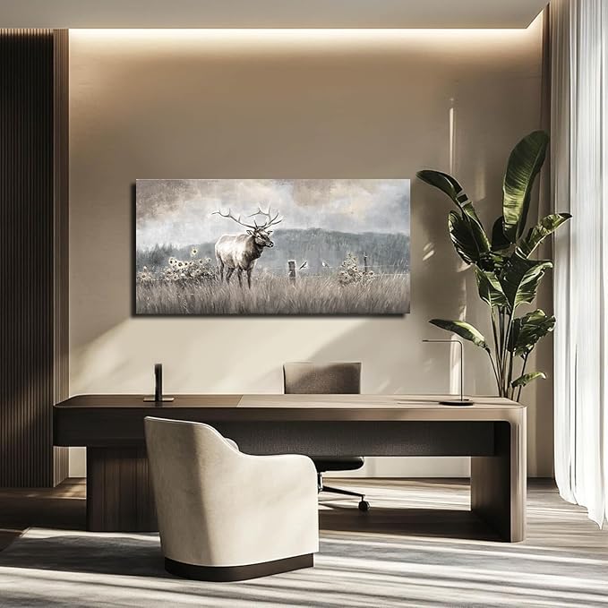 ZHENGYIN Large Bull Elk Wall Art, Deer Wildlife Canvas Print, Rustic Modern - Image 3