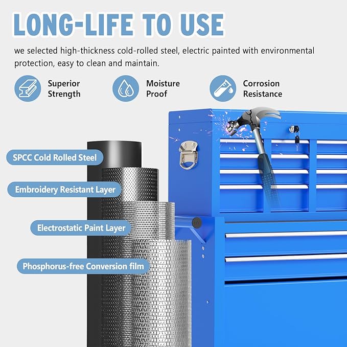 8 Drawer High Capacity Rolling Tool Chest, Metal Tool Box - Image 4