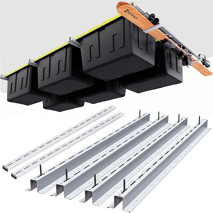 Adjustable Over Head Garage Bin Storage System Tote Lift Pro Overhead Storage by Ezyrack