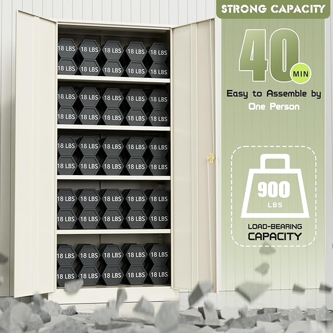 Crownland 72" Metal Storage Cabinet, Lockable Garage Storage Cabinets, High - Image 7