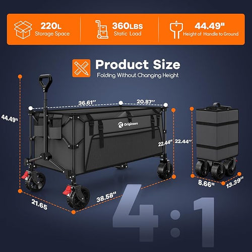 220L Collapsible Wagon Cart Foldable, Utility Carts - Image 2