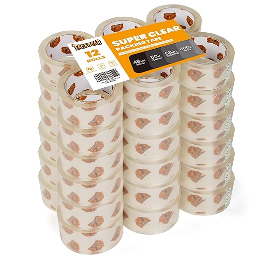 TAPEBEAR Storage Packaging Tape 36 Rolls, Super Clear 2.7mil x 1.88" x 55 Yards by TAPEBEAR