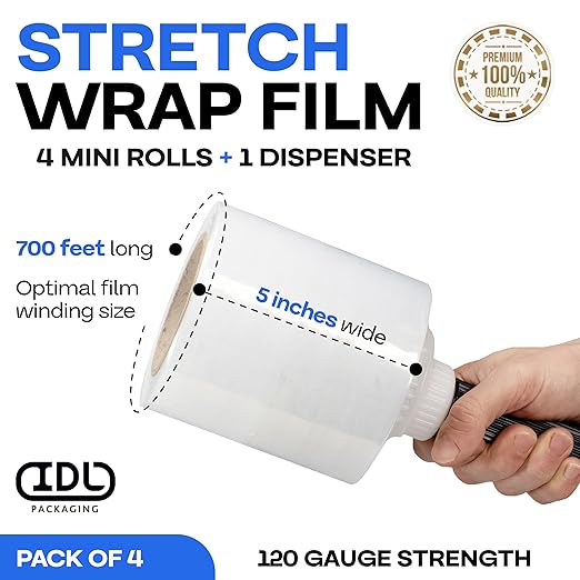IDL Packaging 5" Stretch Wrap Mini Roll, 700 feet, 120 Gauge - Image 2