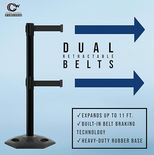Crowd Control Warehouse CCW Set of 2 Retractable Dual Belt Stanchion Safety - Image 2