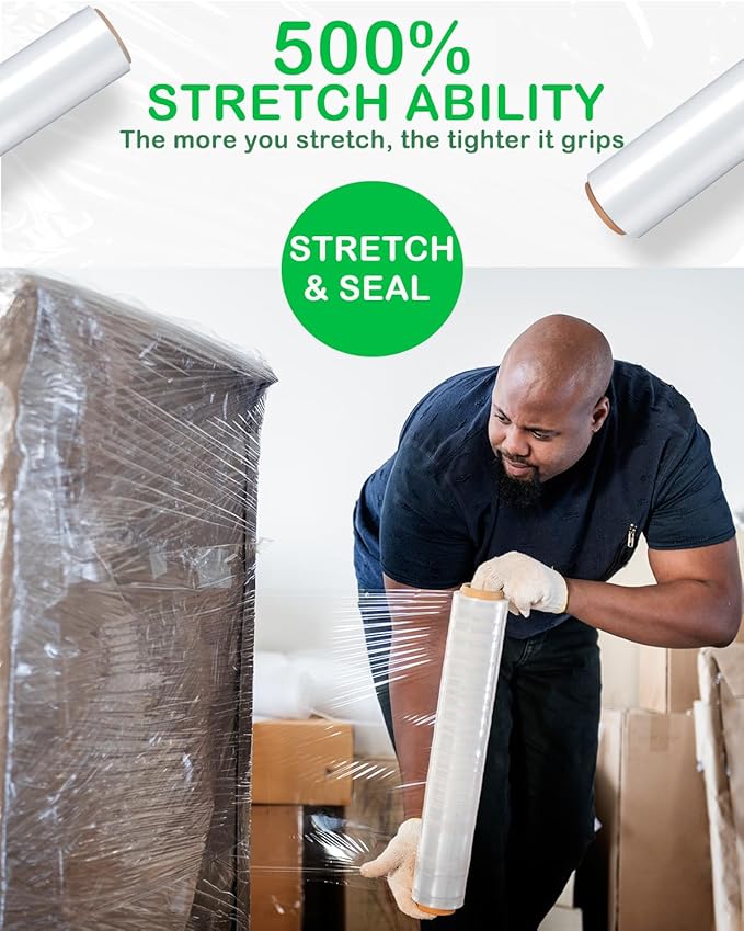 18in Clear Stretch Wrap Roll, Heavy Duty 1500ft Shrink Wrap Roll, 80 Gauge - Image 7