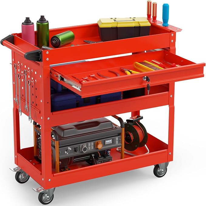 3 Tier Rolling Tool Cart on Wheels, 450 LBS Capacity Tool Cart by Pelnuies