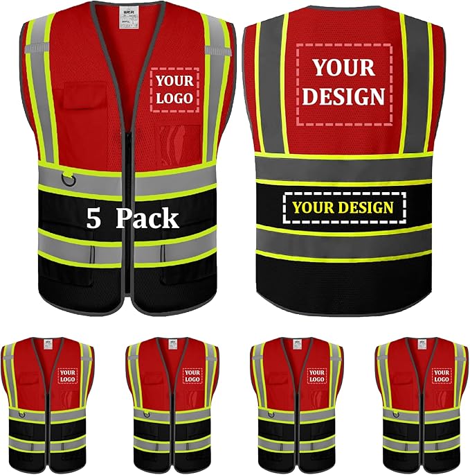 5 Pack Custom Safety Vest Customized Logo Mesh Vest Class 2 High Visibility by BeautyWill