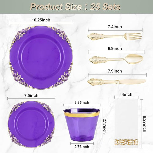 175PCS Clear Purple Plastic Plates - Image 2