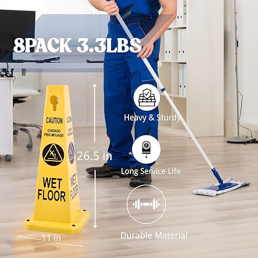 BESEA Caution Wet Floor Signs 8 Pack Heavy Duty Caution Cones to Avoid Slipping - Image 2