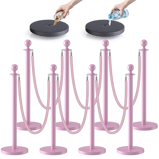 kaiyomi 8Pcs Stanchions with Pink Velvet Ropes Set, 5 Feet Velvet Ropes and by KaiyomiCrowdControlSeries