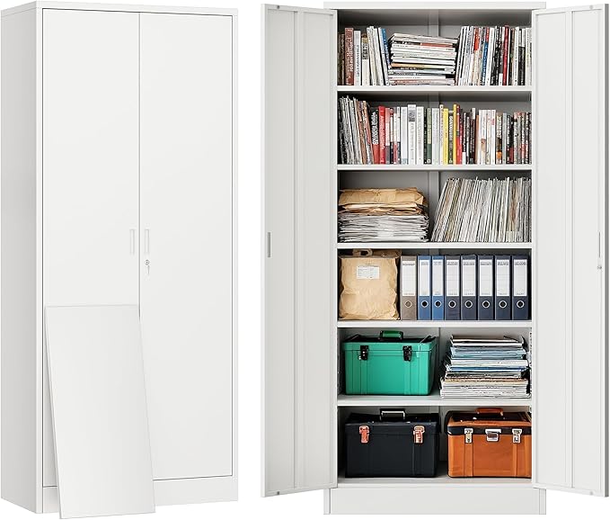 BESFUR Metal Cabinet with 5 Adjustable Shelves and 2 Lockable Doors, Classroom by BESFUR