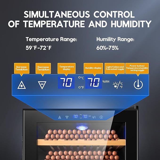 Tylza Cigar Humidor Cabinet 70L, Temp & Humidity Control Electric Humidors - Image 2