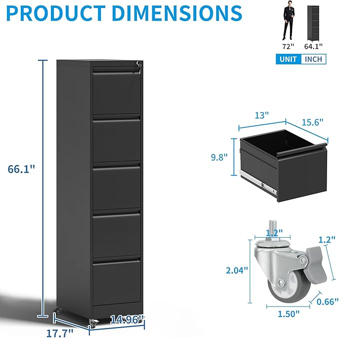 5 Drawer Rolling File Cabinet - Image 3
