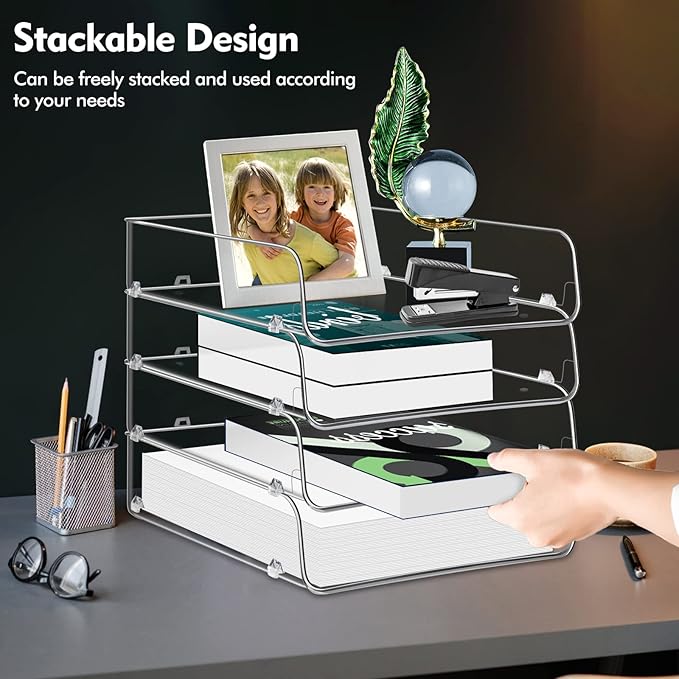 Stackable Paper Trays, 4 Tier Desk File Organizer, Document Letter Tray - Image 2