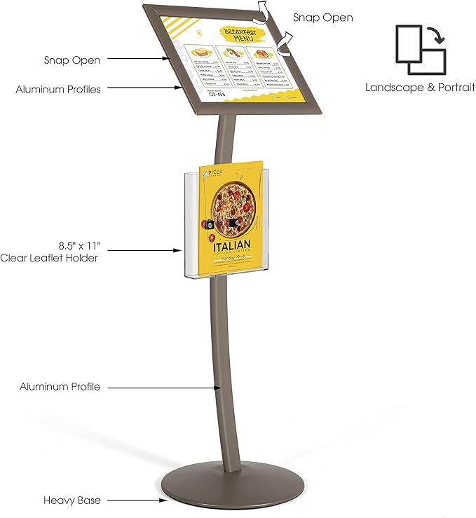 M&T Displays Curved Menu Board 11x17 Inch Pedestal Sign Holder - Image 2