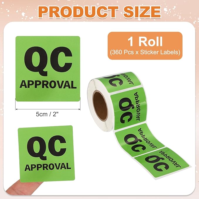 PATIKIL 360 Pcs 1 Roll QC Approval Labels, 2 Inch Square Inventory Control - Image 2