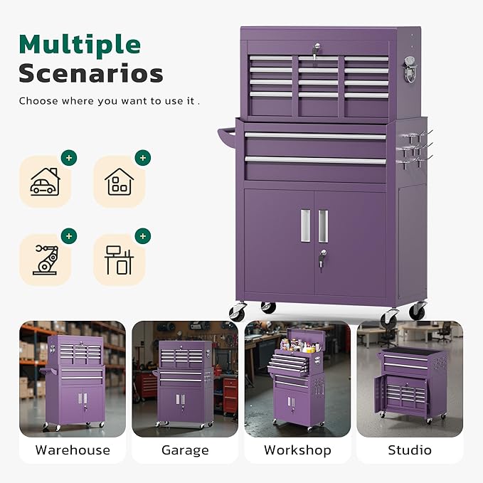 Greenvelly 8-Drawer Rolling Tool Chest, Metal Tool Chest - Image 8
