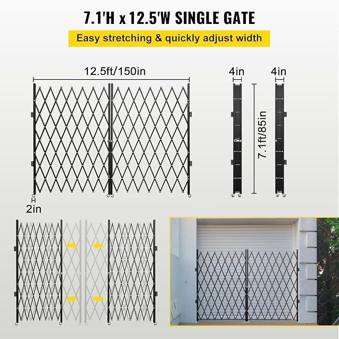 VEVOR Double Folding Security Gate, Steel Accordion Security Gate, Flexible - Image 3
